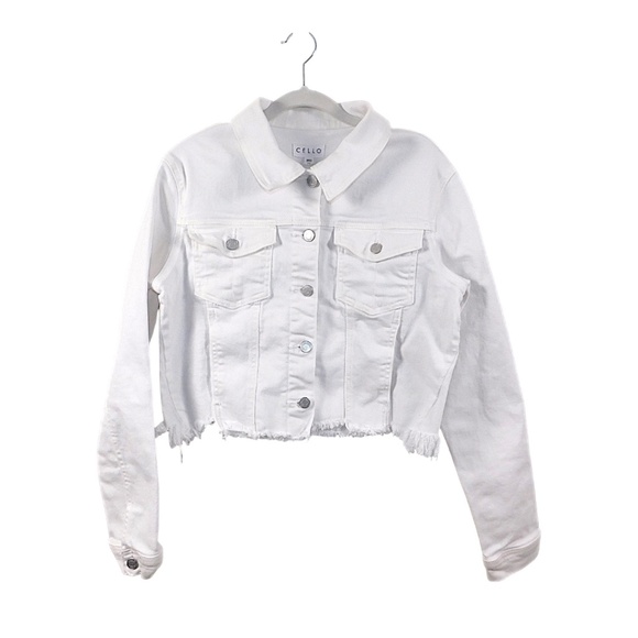 CELLO White Cropped Raw Hem Denim Jacket - Size M - Picture 1 of 12